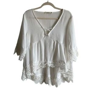 B2 Cinnie Boho‎ V Neck Lace Blouse Size Large